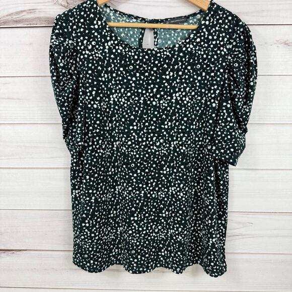 Adrianna Papell Tops - Adrianna Papell Women's Emerald Green White Black Polkadot Blouse L